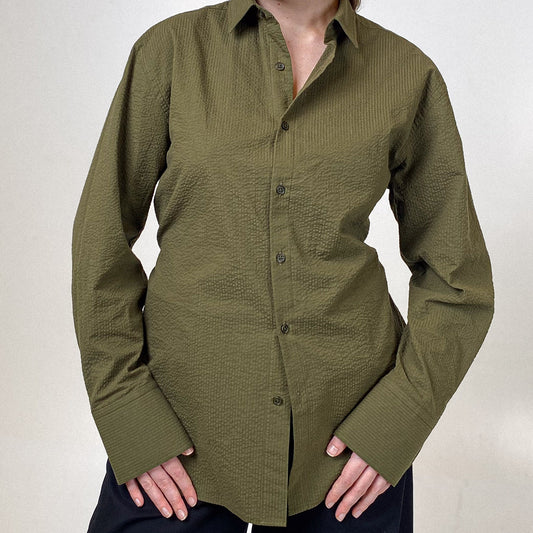 Norma Shirt in Olive Seersucker