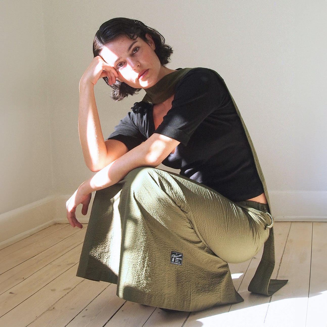Taro Skirt in Olive Seersucker